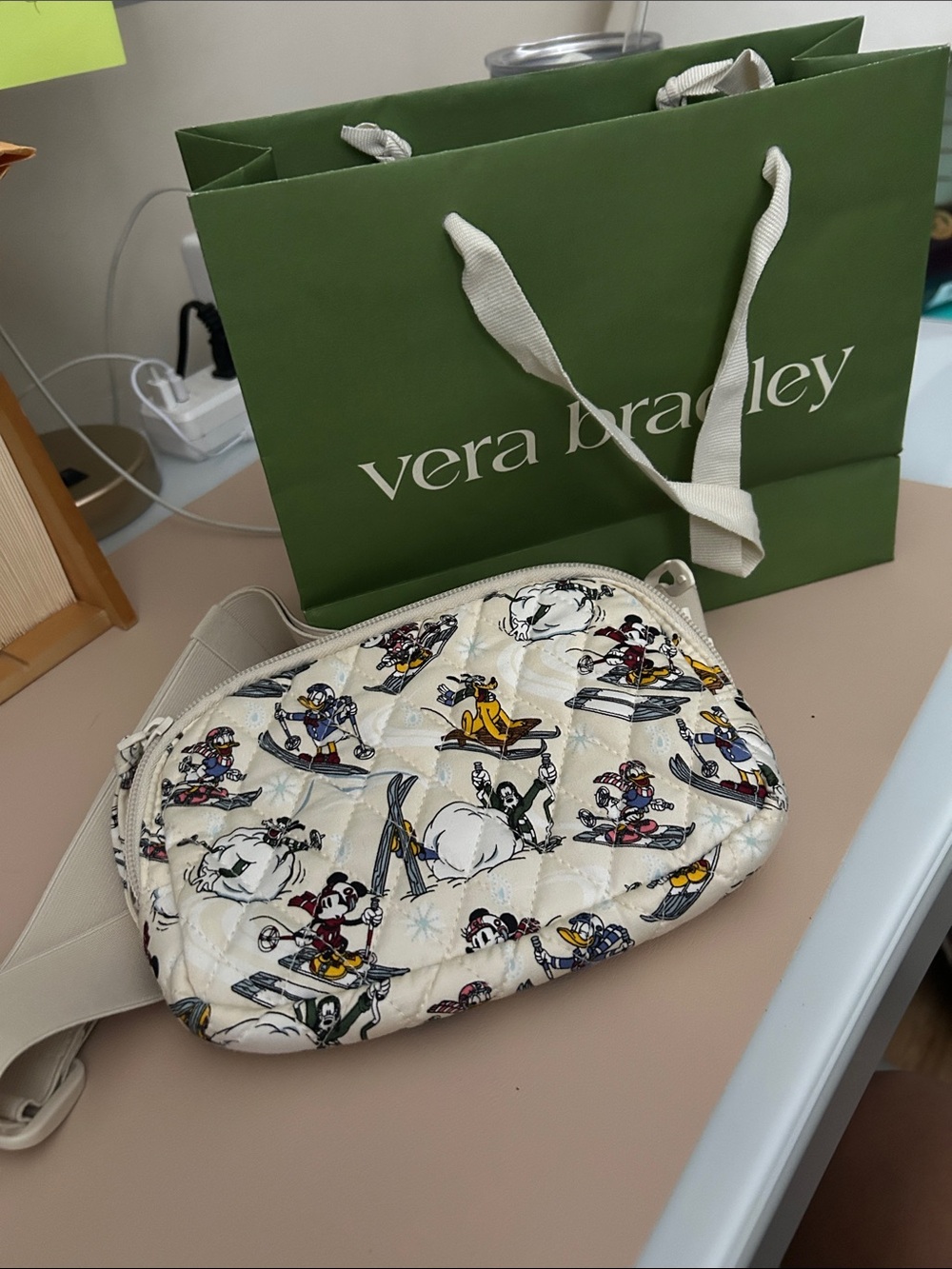 Vera Bradley Cream Quilted Crossbody with Disney Ski Print